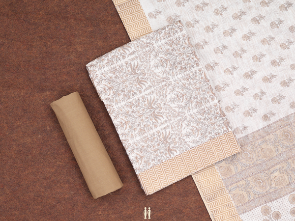 Printed Design White Chanderi Unstitched Salwar Material