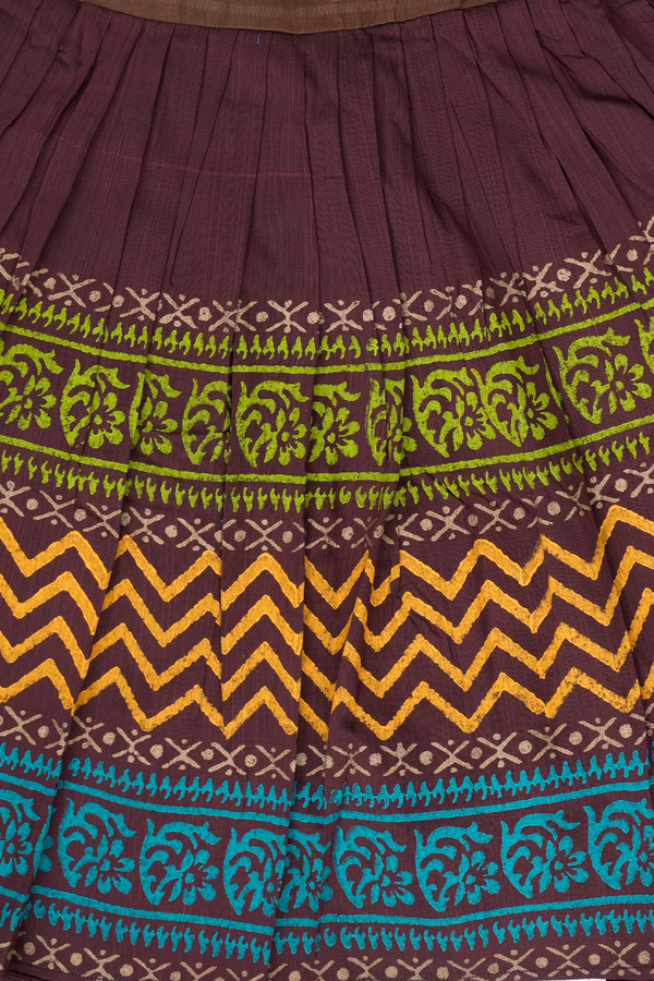 Printed Design Yellow And Brown Readymade Pavadai Sattai