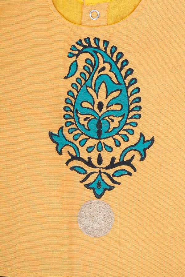 Printed Design Yellow And Brown Readymade Pavadai Sattai