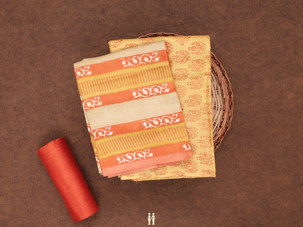 Printed Design Yellow Tussar Unstitched Salwar Material