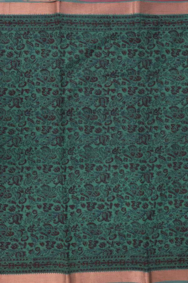 Mangalagiri Cotton Saree In Forest Green With Printed Design