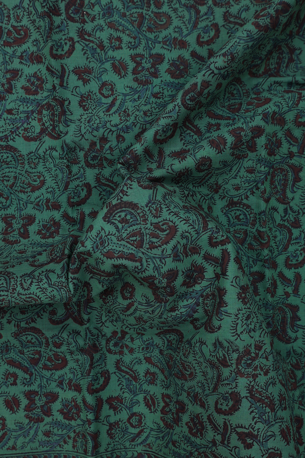 Mangalagiri Cotton Saree In Forest Green With Printed Design