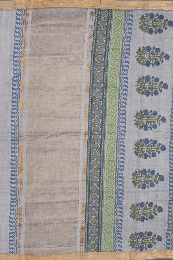 Printed Mangalagiri Cotton Saree In Grey With Floral Design