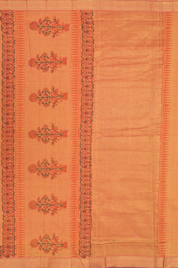 Printed Mangalagiri Cotton Saree In Orange With Floral Design