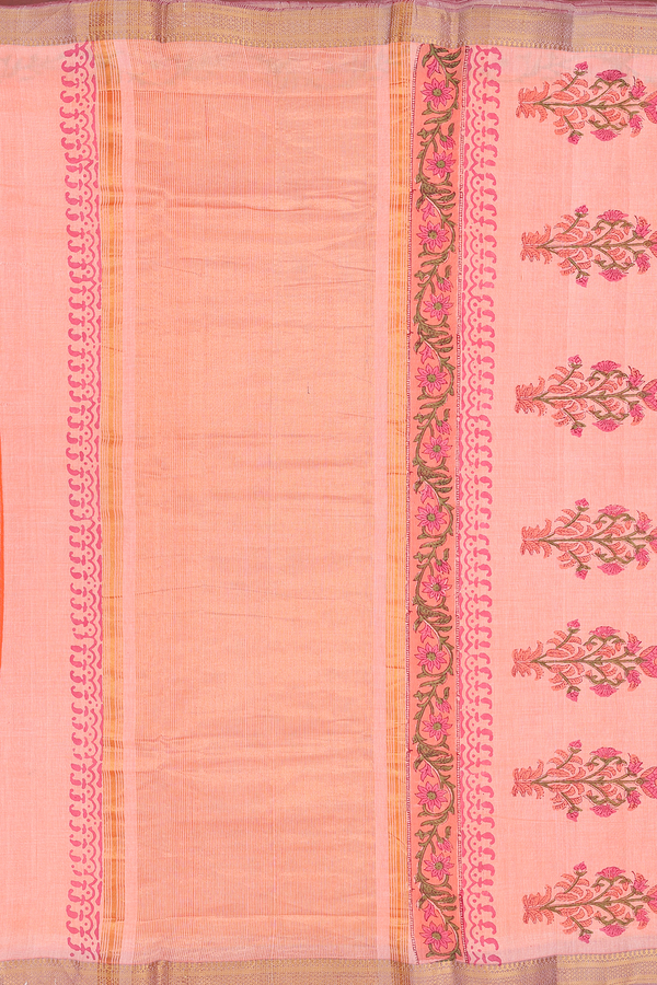 Printed Mangalagiri Cotton Saree In Orange With Floral Design
