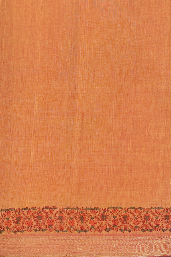 Printed Mangalagiri Cotton Saree In Orange With Floral Design