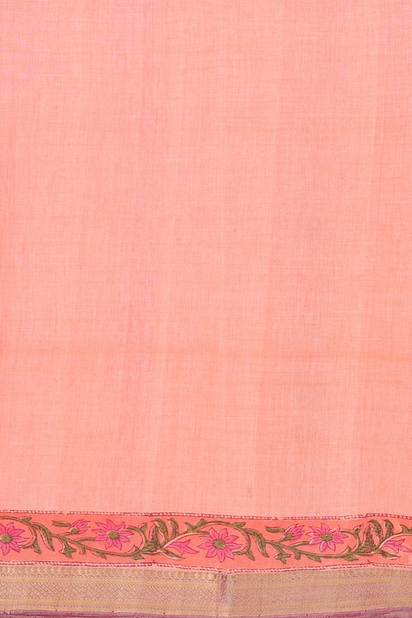 Printed Mangalagiri Cotton Saree In Orange With Floral Design