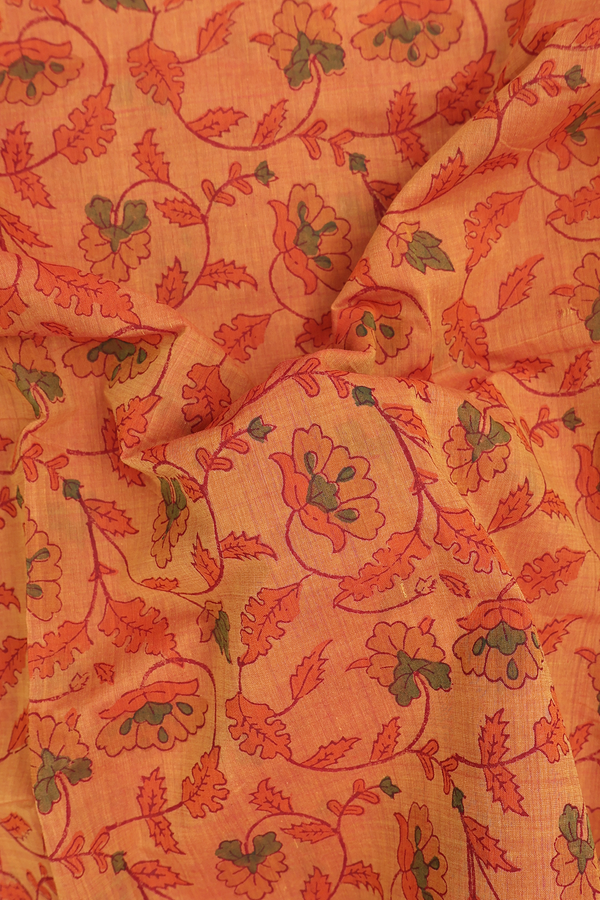 Printed Mangalagiri Cotton Saree In Orange With Floral Design