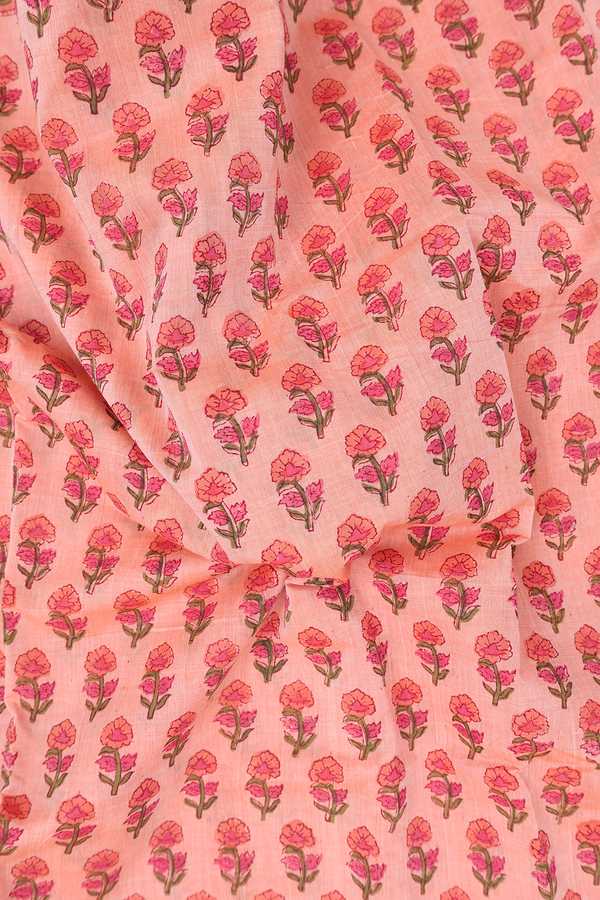 Printed Mangalagiri Cotton Saree In Orange With Floral Design