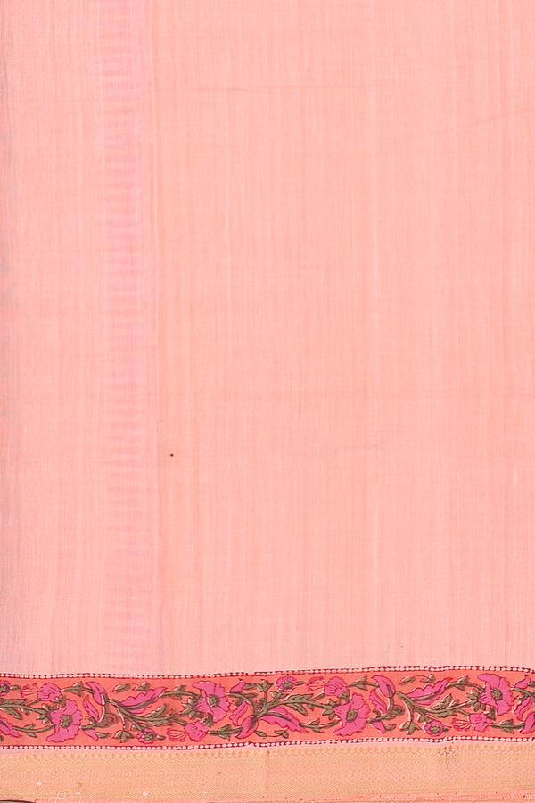 Printed Mangalagiri Cotton Saree In Peach With Floral Buttas