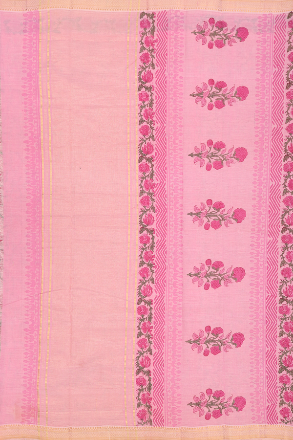Printed Mangalagiri Cotton Saree In Pink With Floral Design