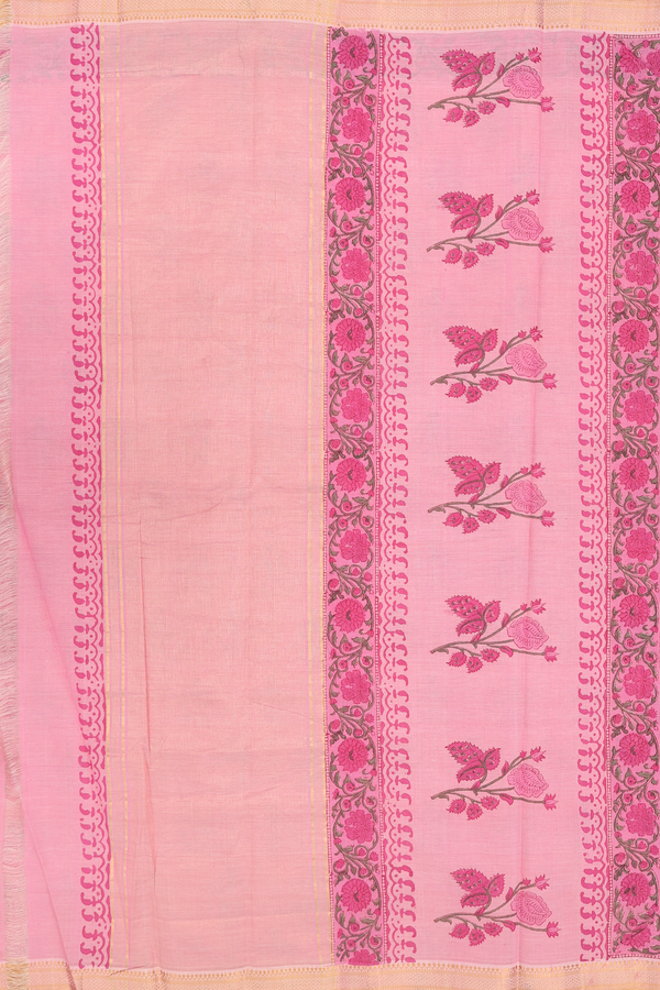 Printed Mangalagiri Cotton Saree In Pink With Floral Design