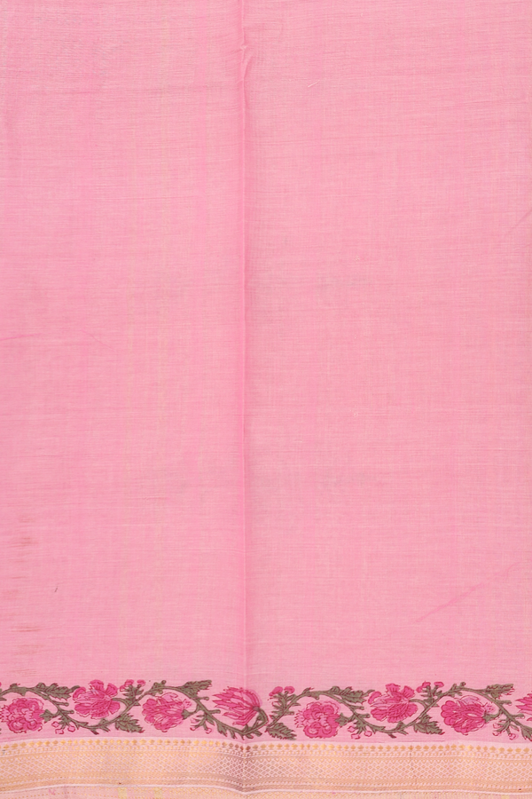 Printed Mangalagiri Cotton Saree In Pink With Floral Design