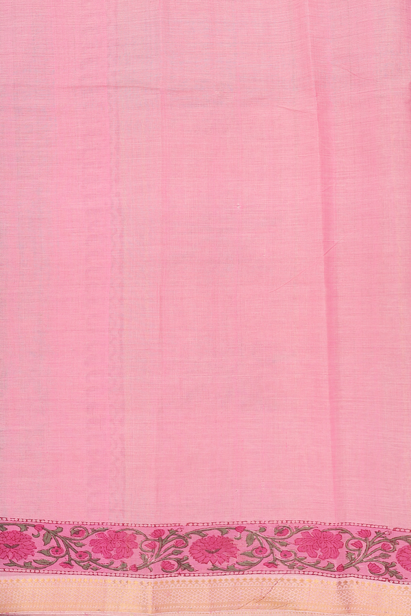 Printed Mangalagiri Cotton Saree In Pink With Floral Design