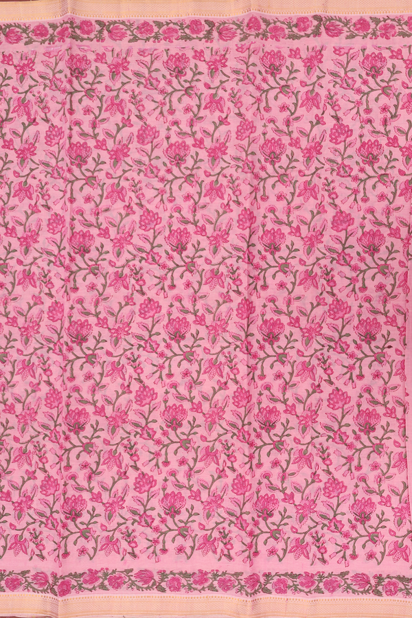 Printed Mangalagiri Cotton Saree In Pink With Floral Design