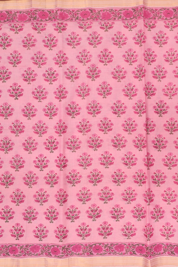 Printed Mangalagiri Cotton Saree In Pink With Floral Design