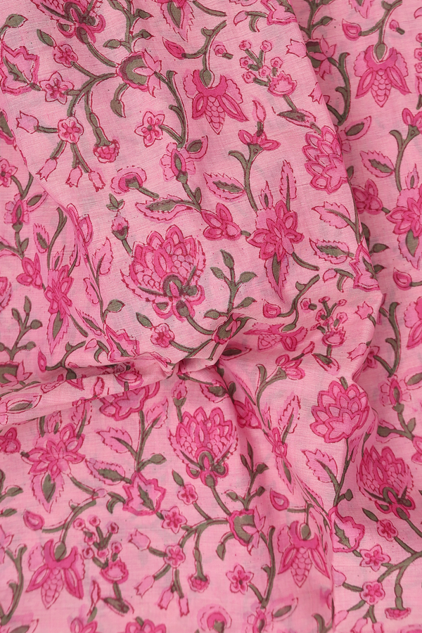 Printed Mangalagiri Cotton Saree In Pink With Floral Design
