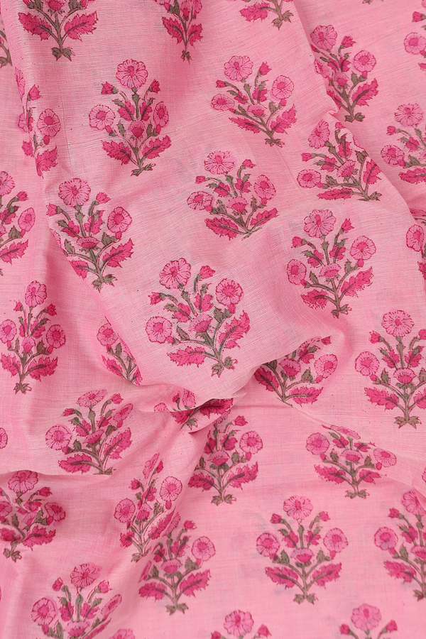 Printed Mangalagiri Cotton Saree In Pink With Floral Design