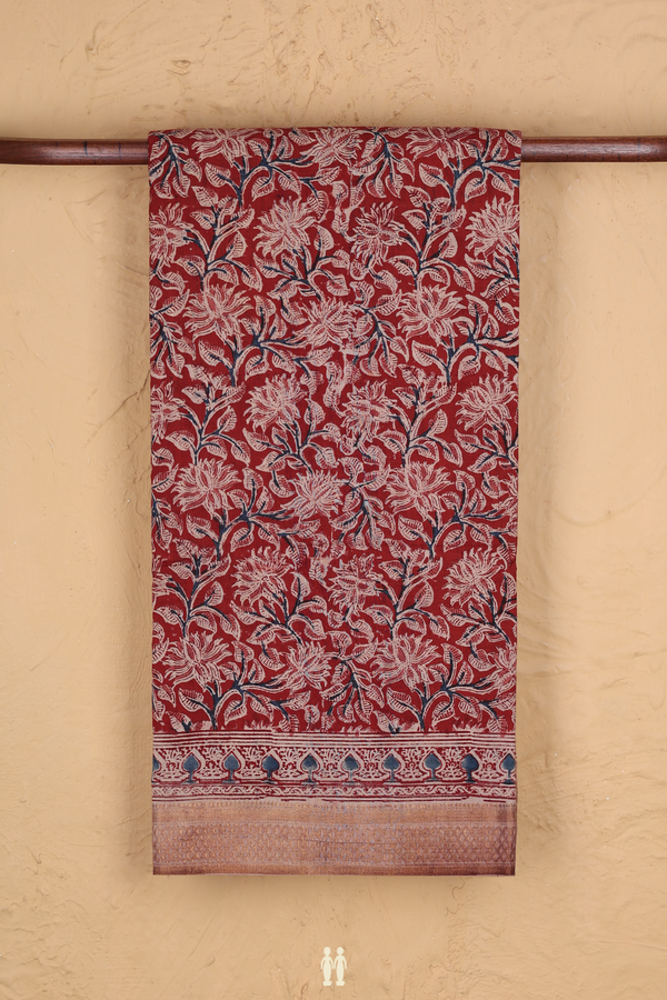 Mangalagiri Cotton Saree In Rust Red With Printed Design