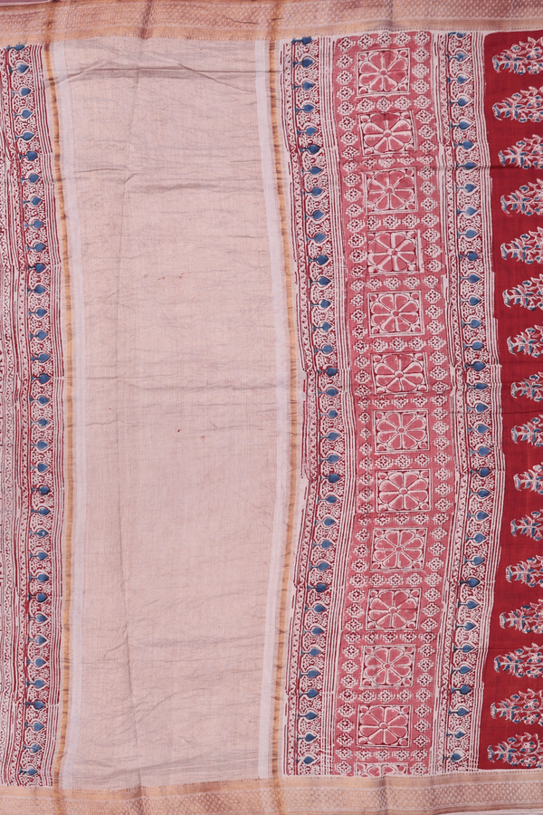 Mangalagiri Cotton Saree In Rust Red With Printed Design