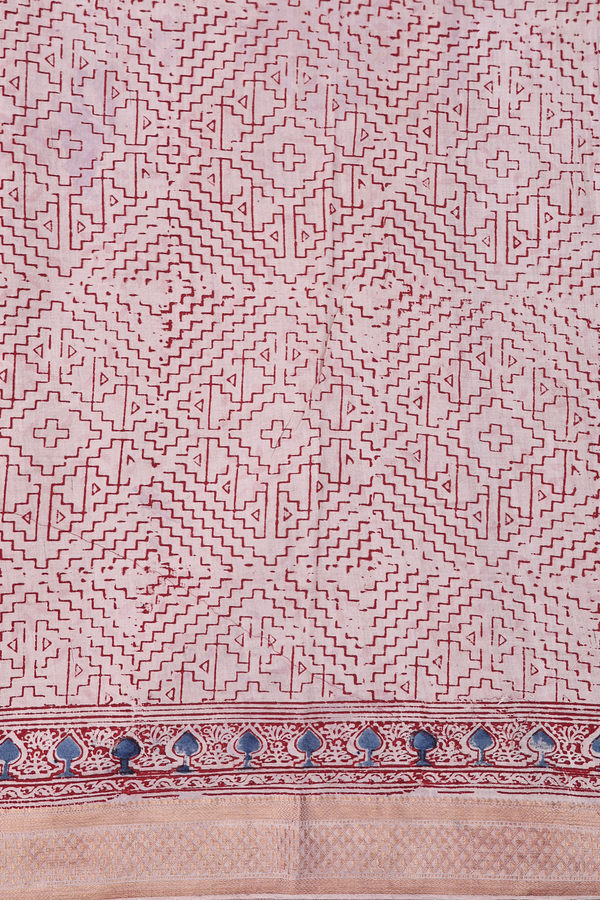 Mangalagiri Cotton Saree In Rust Red With Printed Design