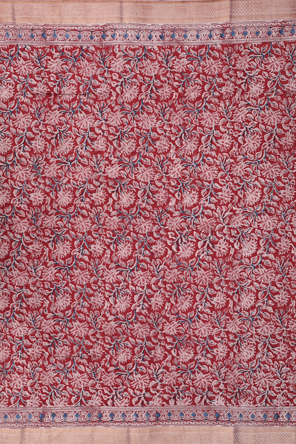 Mangalagiri Cotton Saree In Rust Red With Printed Design