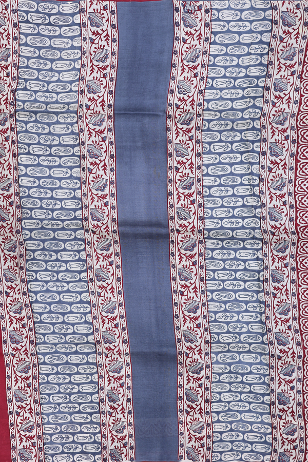 Printed Silk Saree In Aegean Blue With Allover Design