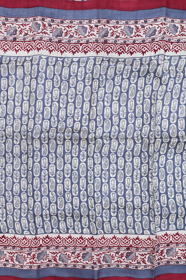 Printed Silk Saree In Aegean Blue With Allover Design