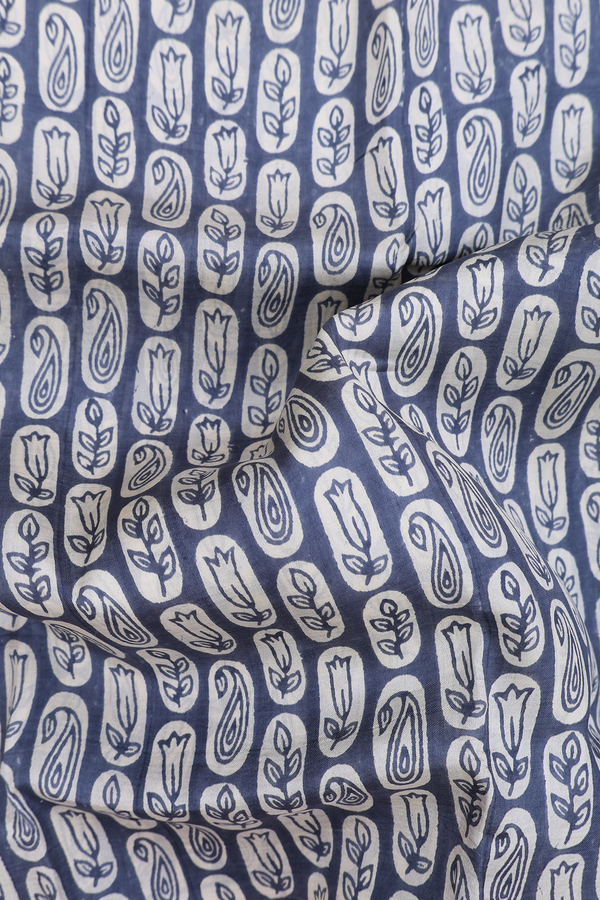 Printed Silk Saree In Aegean Blue With Allover Design