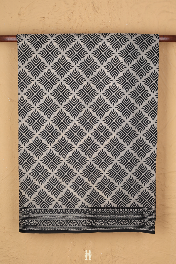 Printed Silk Saree In Beige With Allover Design