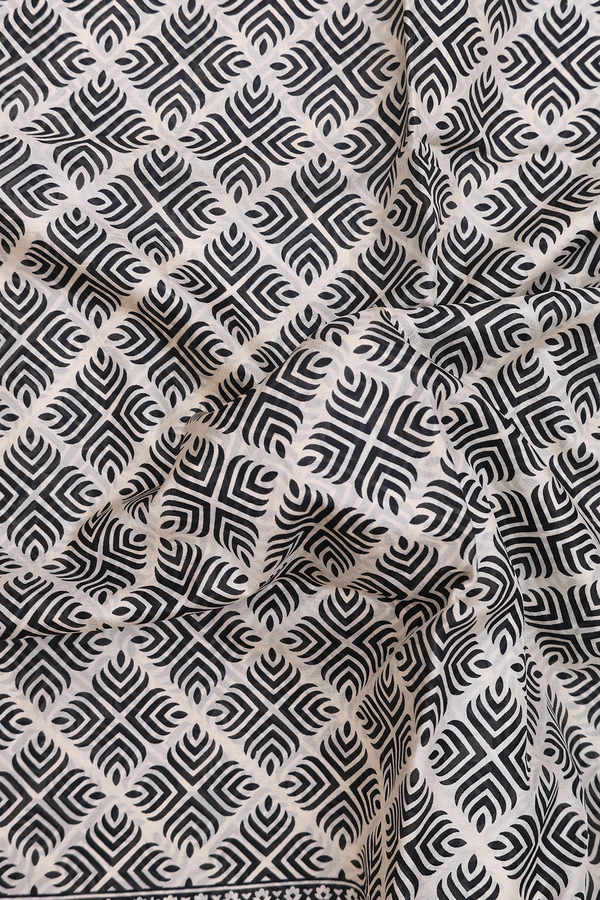 Printed Silk Saree In Beige With Allover Design
