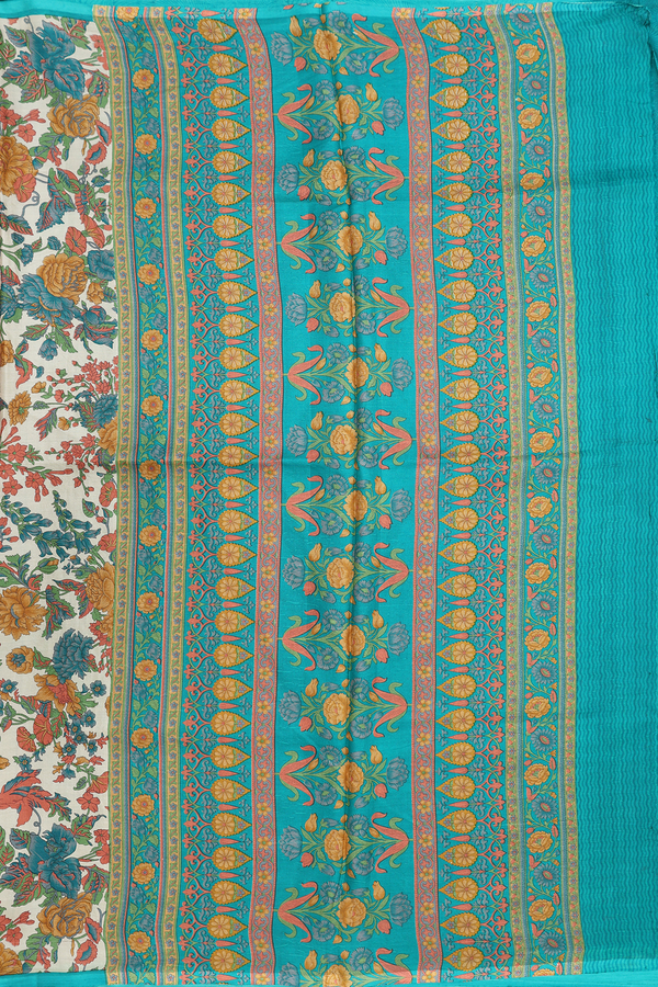 Printed Silk Saree In Beige With Allover Floral Design
