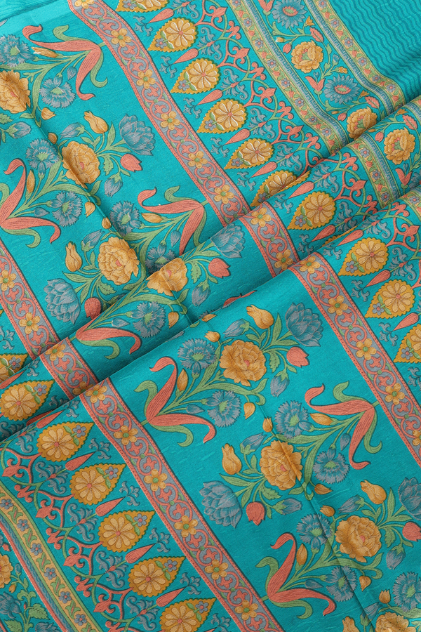 Printed Silk Saree In Beige With Allover Floral Design