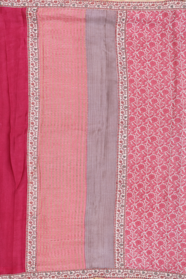 Printed Silk Saree In Beige With Floral Design