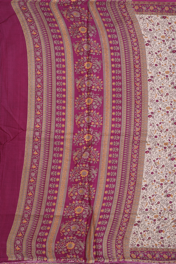 Printed Silk Saree In Pastel Brown With Floral Design