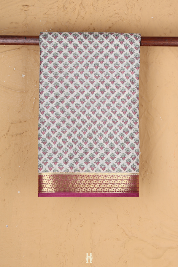 Printed Silk Saree In Beige With Floral Design