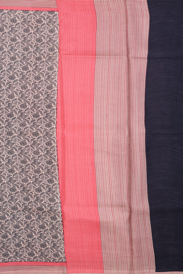 Printed Silk Saree In Beige With Floral Design