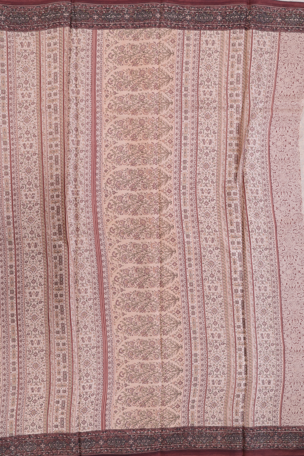 Printed Silk Saree In Beige With Floral Design