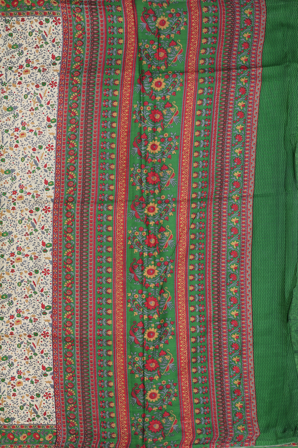 Printed Silk Saree In Beige With Floral Design