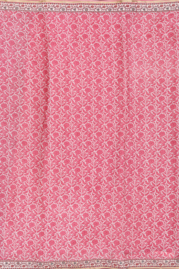 Printed Silk Saree In Beige With Floral Design