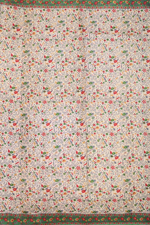 Printed Silk Saree In Beige With Floral Design