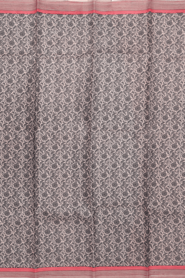 Printed Silk Saree In Beige With Floral Design