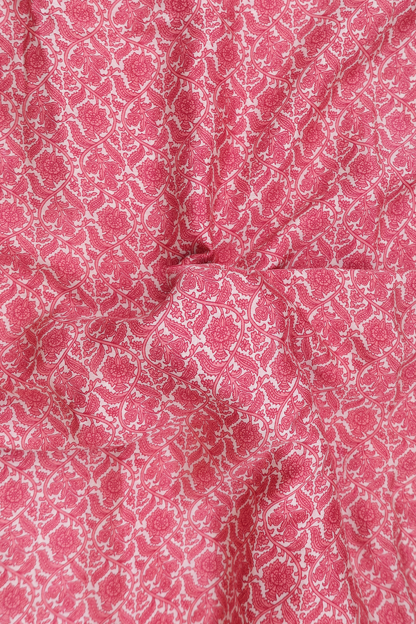 Printed Silk Saree In Beige With Floral Design