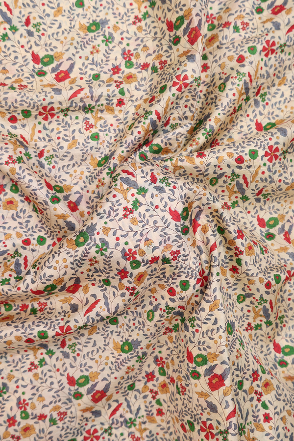 Printed Silk Saree In Beige With Floral Design