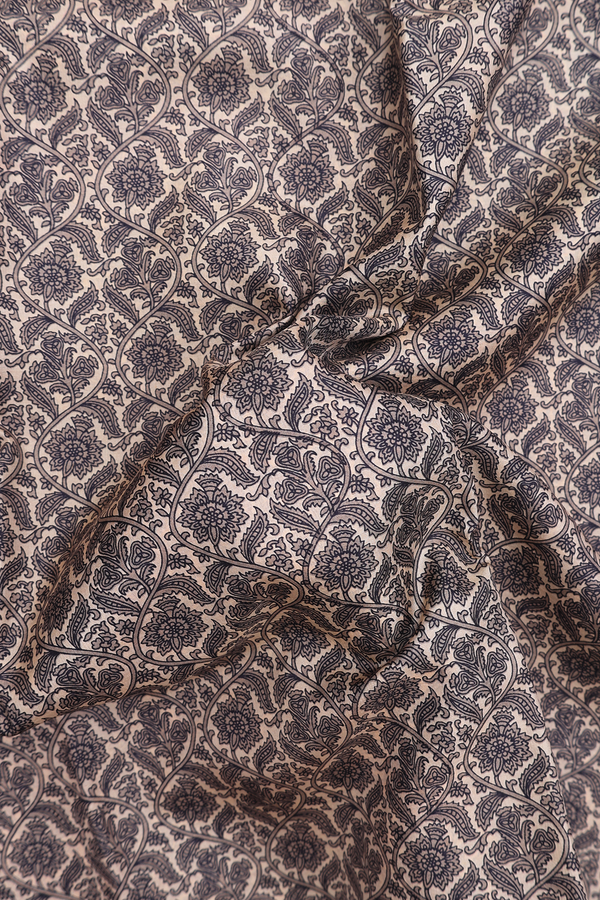 Printed Silk Saree In Beige With Floral Design