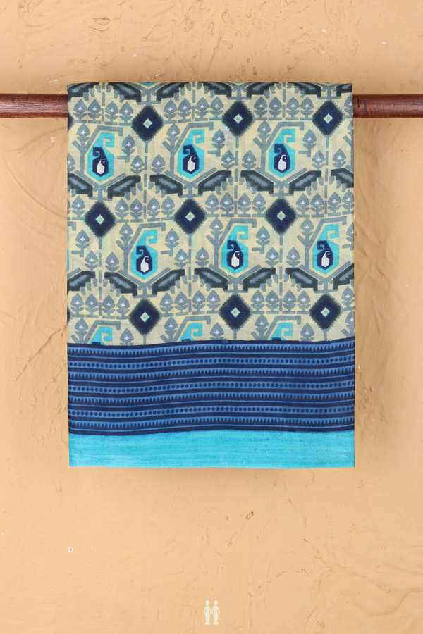 Printed Silk Saree In Beige With Paisley Design