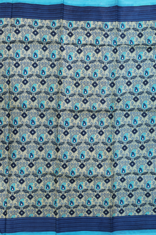 Printed Silk Saree In Beige With Paisley Design