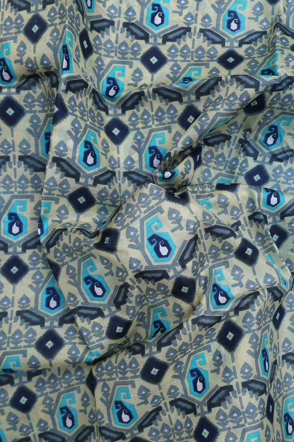 Printed Silk Saree In Beige With Paisley Design