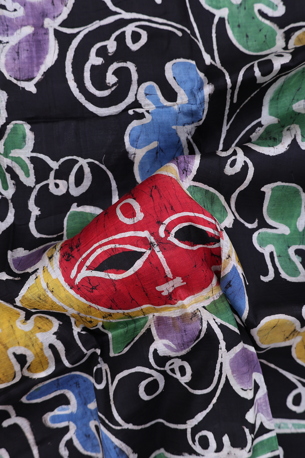 Printed Silk Saree In Black With Allover Design