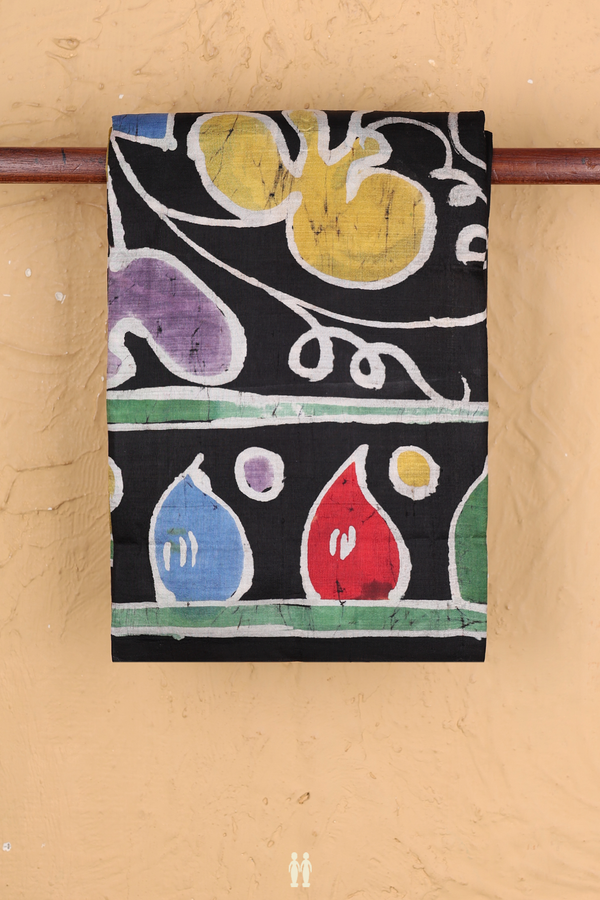 Printed Silk Saree In Black With Allover Design